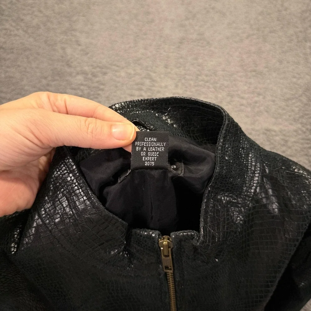Rafaella Y2K Leather Jacket Womens 10 Black‎ Crocodile Embossed Zip Moto Biker